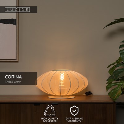 Lucide CORINA - Table lamp - Ø 40 cm - 1xE27 - Cream